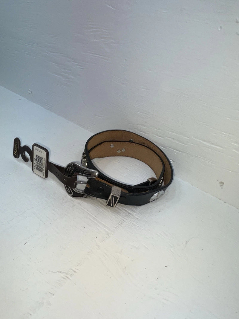New Black Genuine Leather Nocona Silver Pendent 32” Belt #K411 Z-149