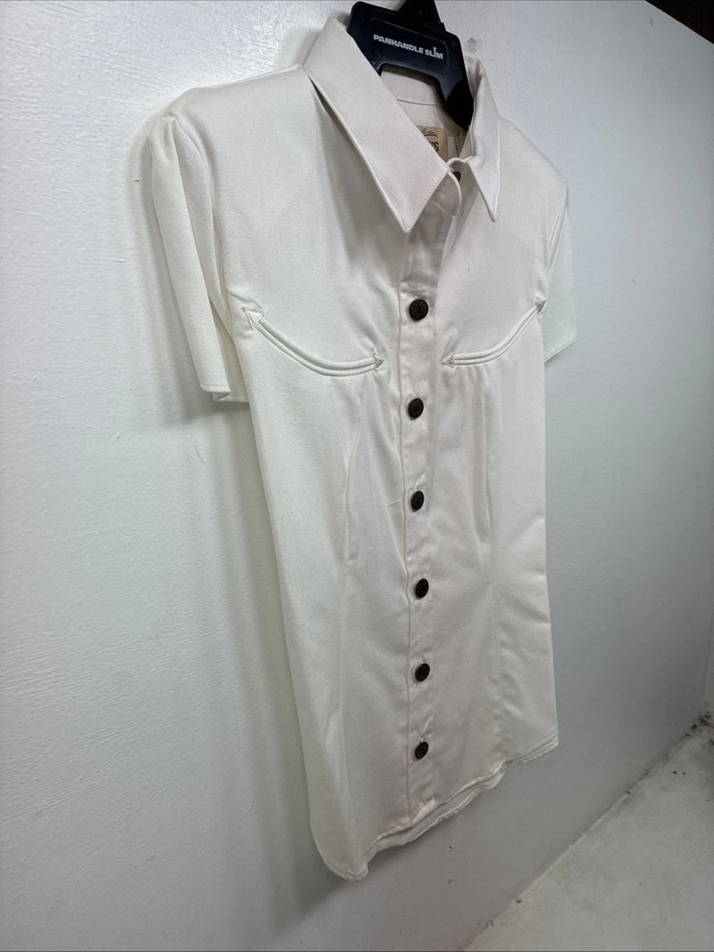 New Women’s Demum Jeans White Short Sleeve Button Up Shirt Medium YY-87