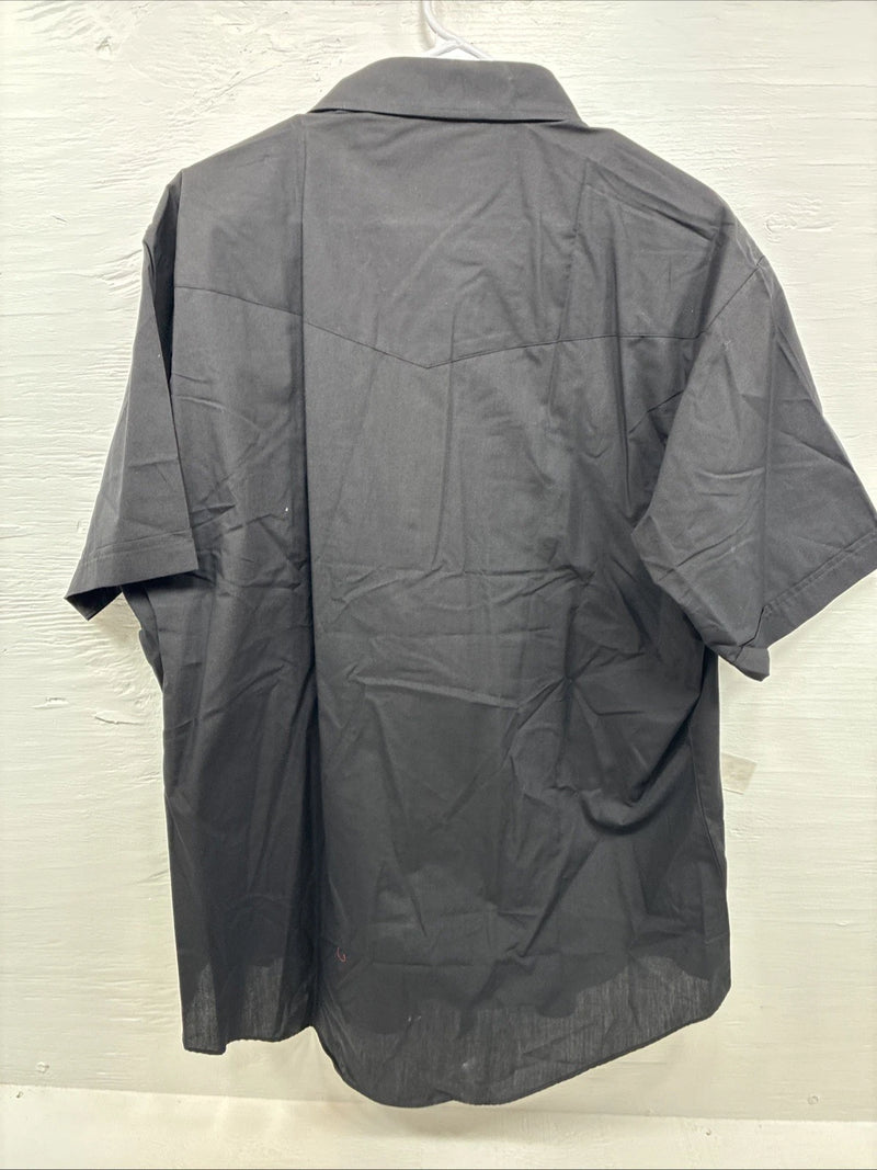 New Men’s ELY Cattleman Western Black Short Sleeve Pearl Snap 17.5 XL R-61