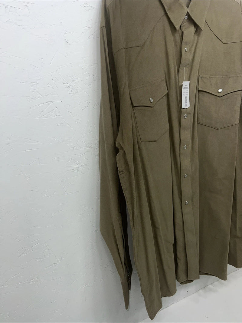 New Mens Tan Velvet White House Pearl Snap Long Sleeve Shirt. XXL G-65