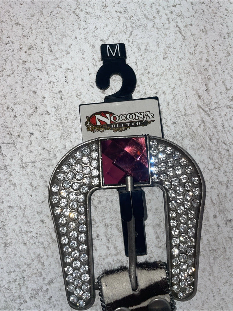 New Black And White Genuine Leather Nocona Rainbow Bling M Belt #1330999 Z-10