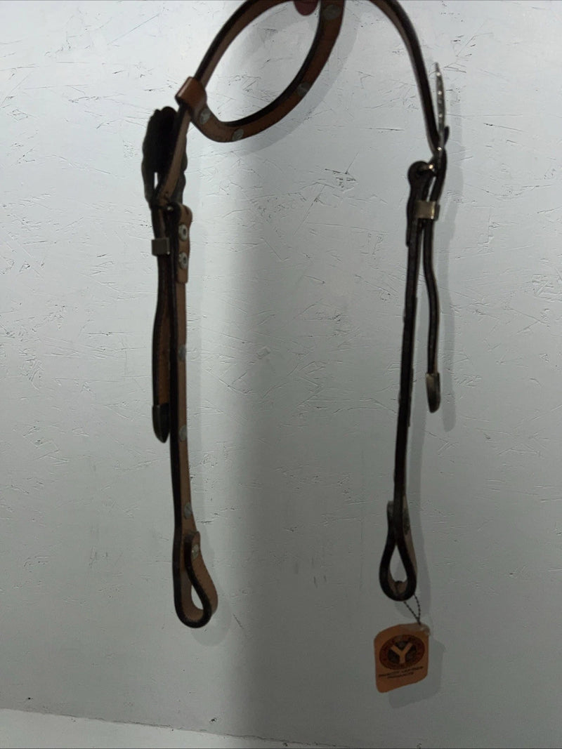 New Circle Y One Ear Leather Metal Plate Headstall #287-7107 U-37