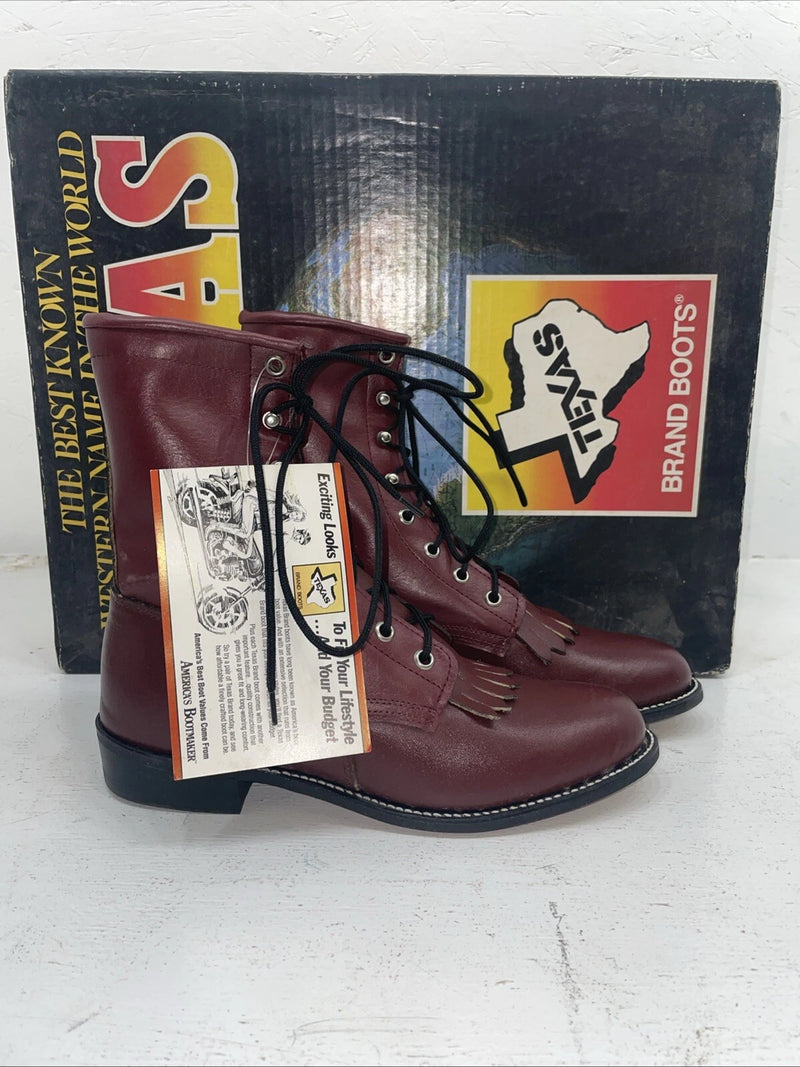 New Women’s Red Texas Brand Lace Up Cowboy Boots. 4493 7 M. 18-35