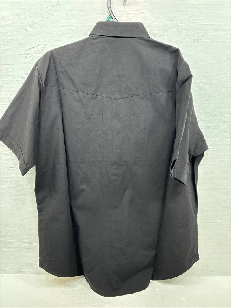 New Men’s ELY Cattleman Black Simple Short Sleeve Pearl Snap 18 2XL F-94