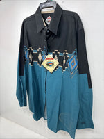 New Women’s Cumberland Blue Black Designed Long Sleeve Button Up XL II-42