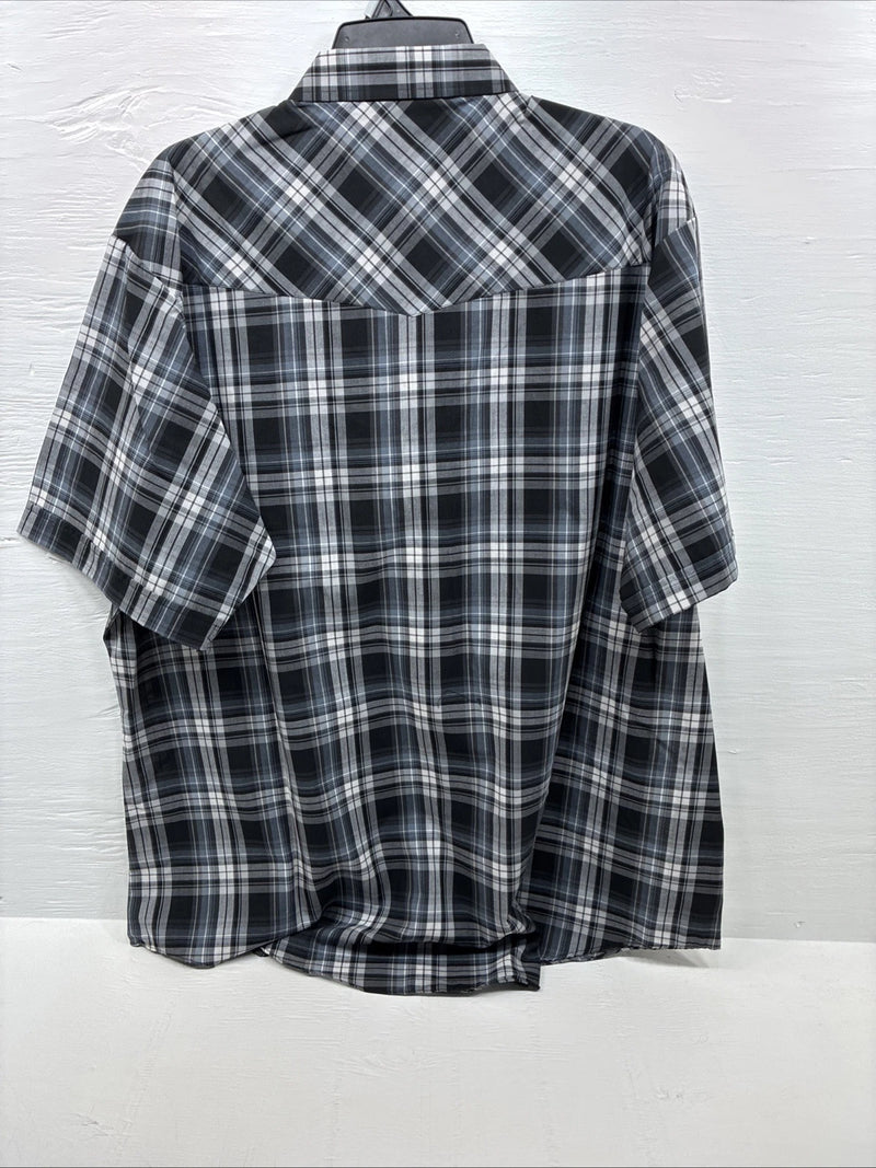 New Men’s ELY Cattleman Grey Black Short Sleeve Pearl Snap 3XL E-40