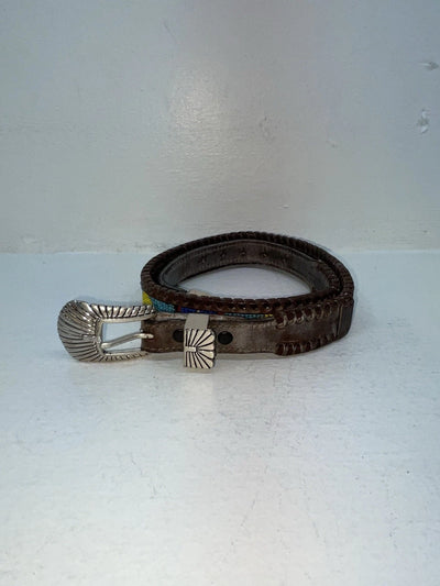New Brown Genuine Leather Dos Amigos Beaded 26” Belt #AM486L Z-65