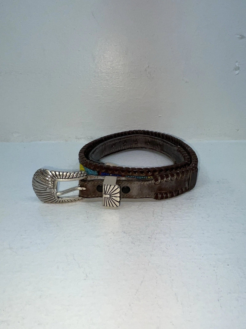 New Brown Genuine Leather Dos Amigos Beaded 26” Belt #AM486L Z-65