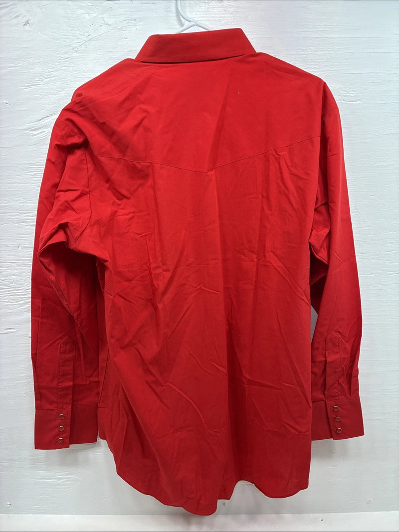 New Men’s ELY Cattleman Simple Red Long Sleeve Pearl Snap 17 X 34 XL T-3
