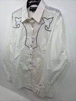 New Women’s White Horse Cream Designed Long Sleeve Pearl Snap XL DD-109