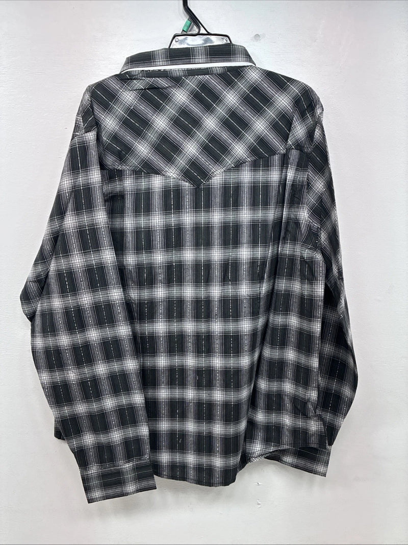 New Women’s Cumberland Black Plaid Long Sleeve Pearl Snap XL II-15