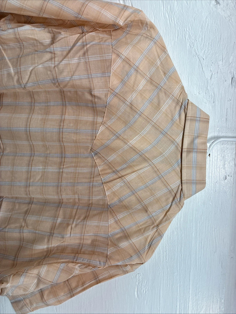 New Men’s ELY Cattleman Orange Plaid Short Sleeve Pearl Snap Large CC-68