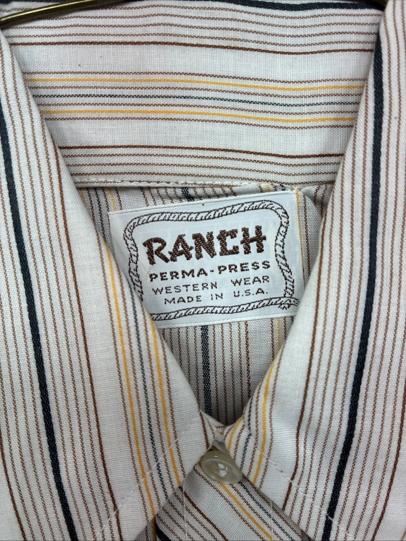 New Women’s Ranch Tan Stripe Long Sleeve Pearl Snap Size 34 MM-4