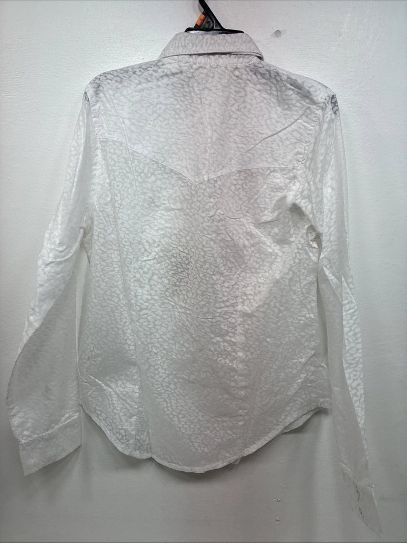 New Women’s Cumberland White Cheetah Print Long Sleeve Pearl Snap Medium LL-65