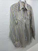 New Men’s Tem Tex Multicolor Stripe Long Sleeve Pearl Snap 14 X 33 Small M-84