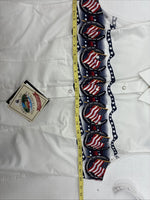 New Women’s Cumberland White Flag Design Short Sleeve Pearl Snap Large II-67
