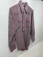 New Men’s Champion Western Red Plaid Long Sleeve Pearl Snap 15 Medium AA-64
