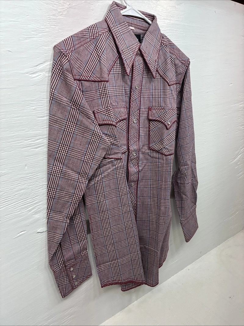 New Men’s Champion Western Red Plaid Long Sleeve Pearl Snap 15 Medium AA-64