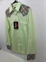 New Men’s Western Shirts Green Plaid Long Sleeve Pearl Snap 15.5 Medium K-99