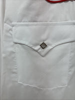 New Men’s ELY Cattleman White Red Rose Design Long Sleeve Pearl Snap Medium K-60