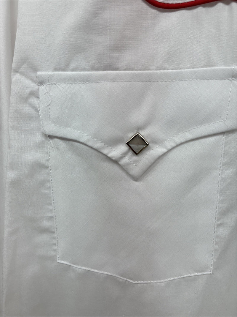 New Men’s ELY Cattleman White Red Rose Design Long Sleeve Pearl Snap Medium K-60