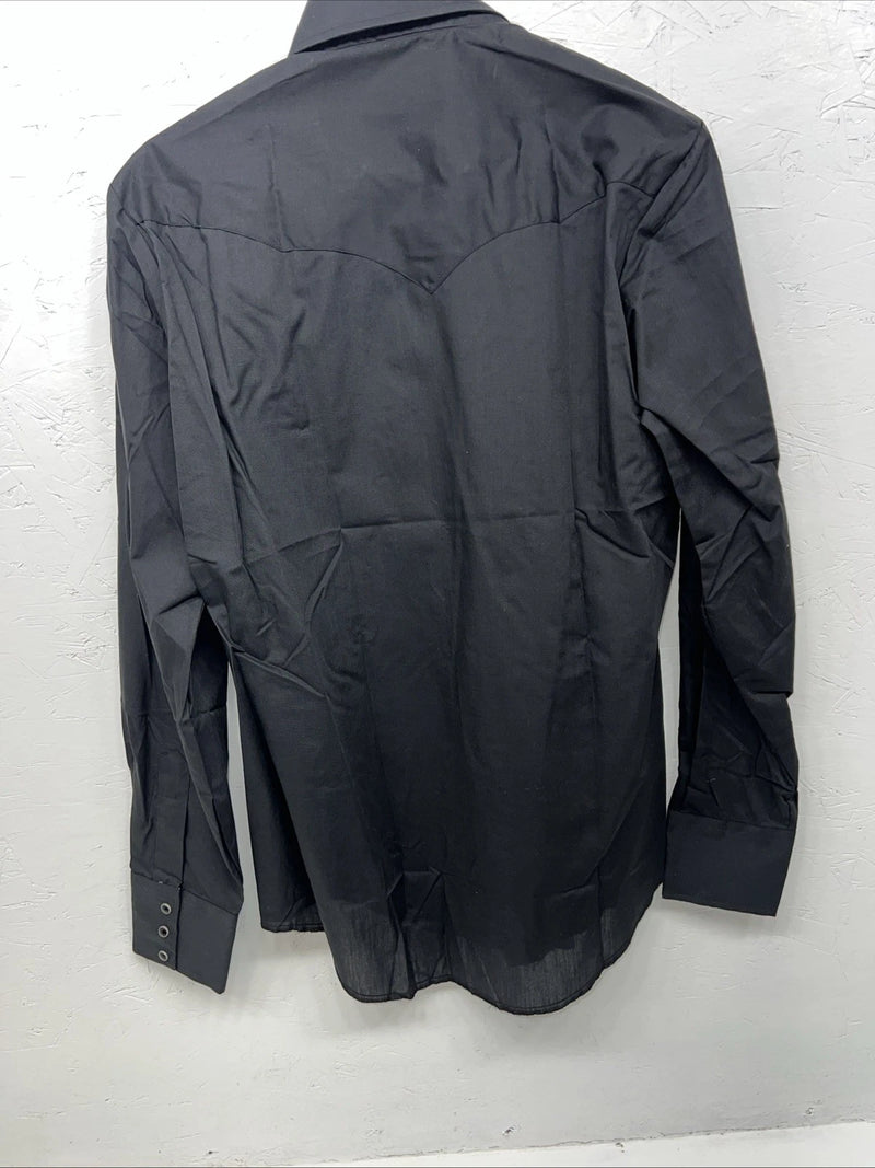 New Men’s Black Champion Western Pearl Snap Long Sleeve Shirt 15.5x34 M I-43