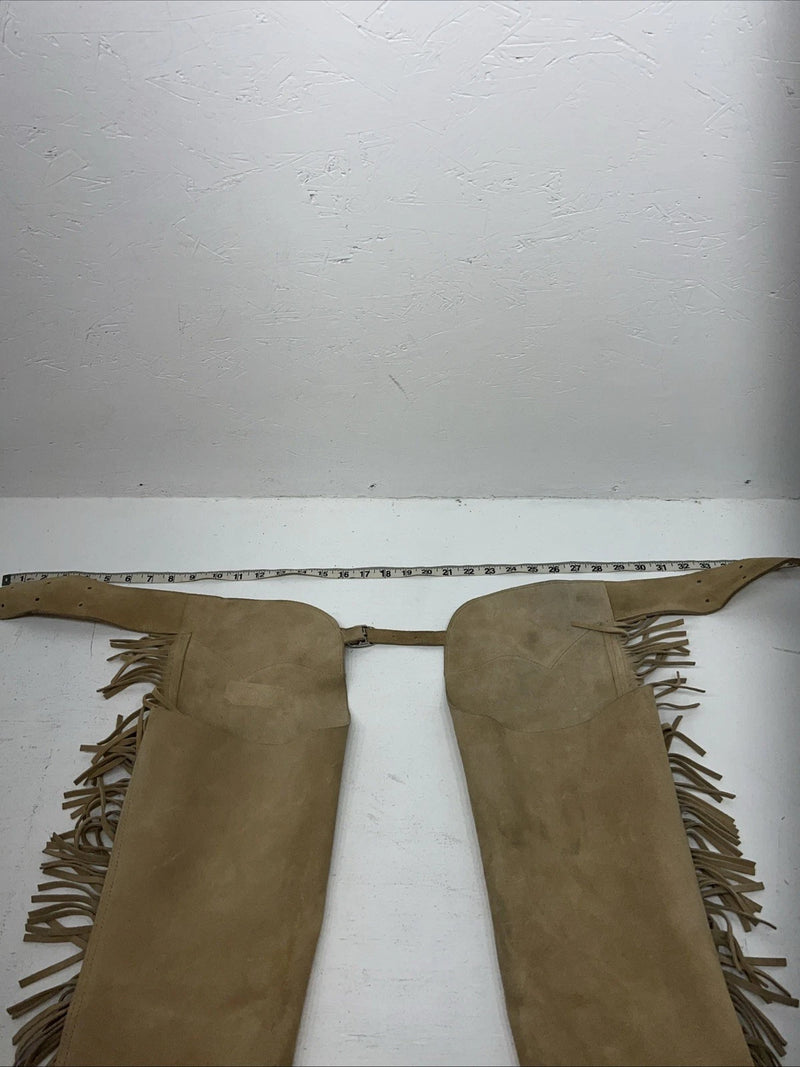 NOS Tan Children’s Show Chaps With Fringe Adjustable Waist 36” L-40