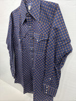 New Men’s Stockman Navy Blue Designed Long Sleeve Pearl Snap 15 Medium H-71