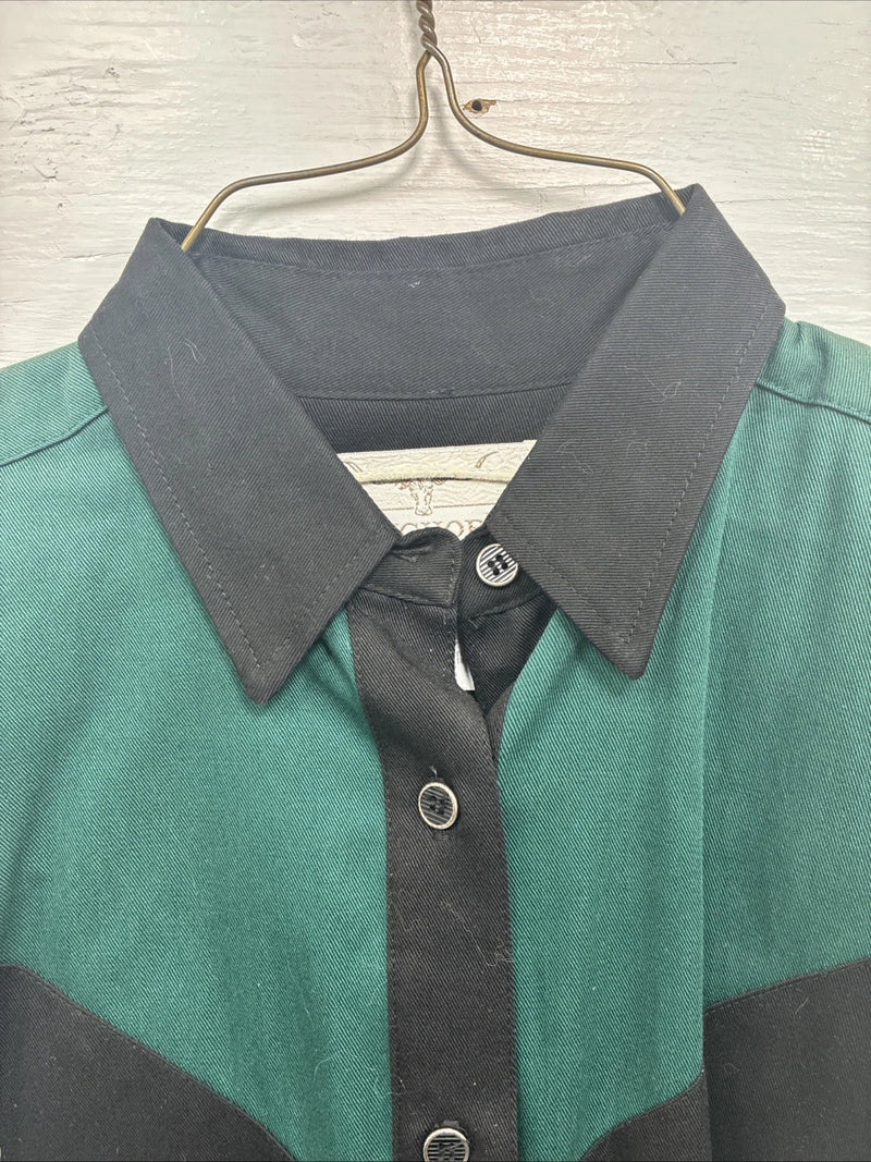 New Teens Longhorn Green Black Death Long Sleeve Button Up Large V-83