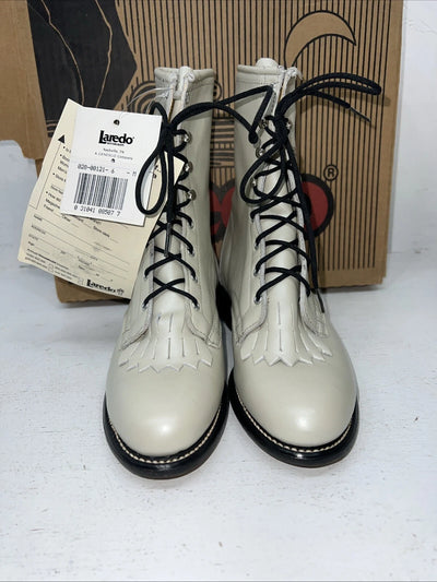 New Women’s Cream Lace Up Laredo Cowboy Boots. 121 6 M. 19-17