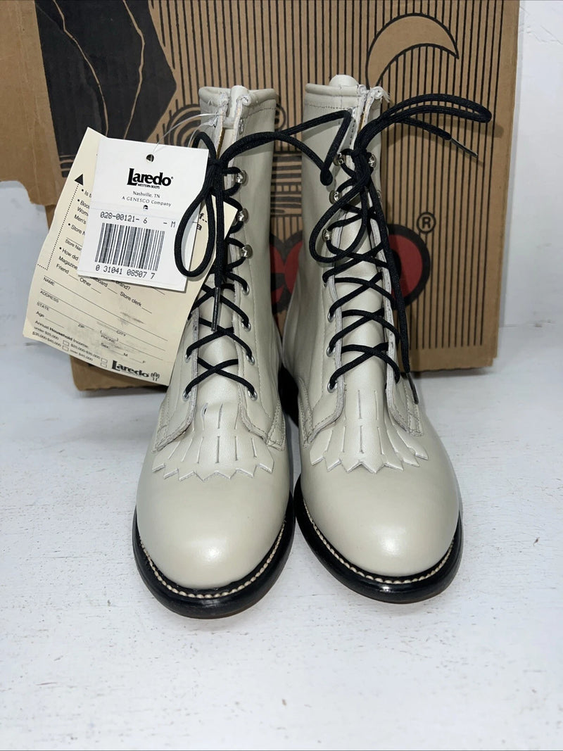 New Women’s Cream Lace Up Laredo Cowboy Boots. 121 6 M. 19-17