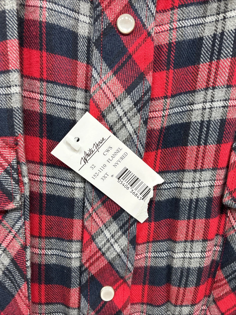 New men’s White Horse Red Flannel Long Sleeve Pearl Snap 3XL E-64