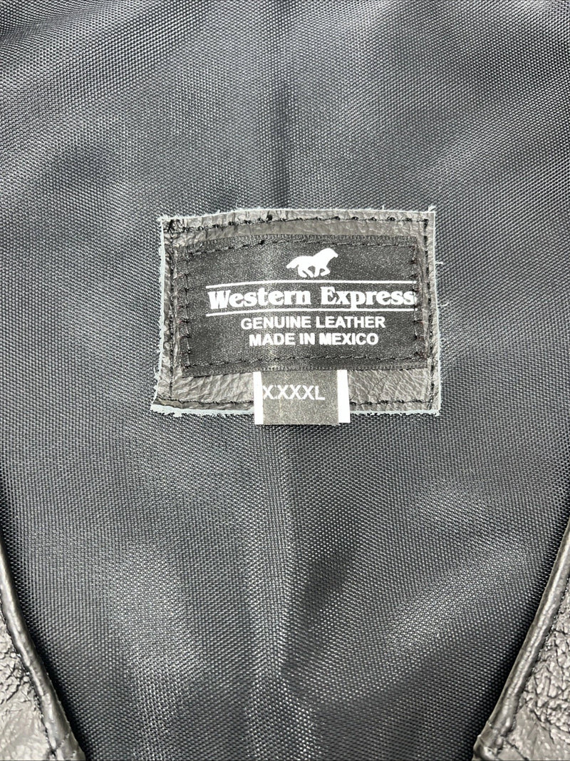 New Men’s Western Express Black Leather Biker Vest 4XL Q-604