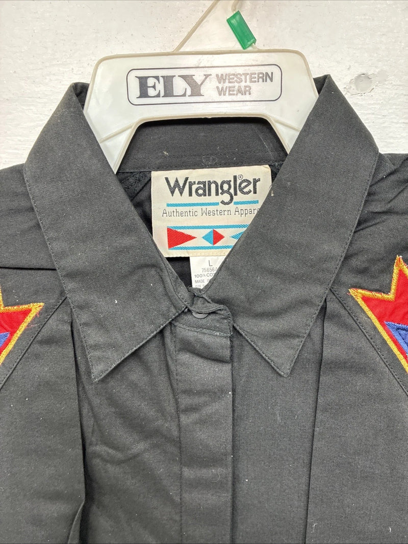 New Women’s Wrangler Black Designed Long Sleeve Button Up Large MM-124