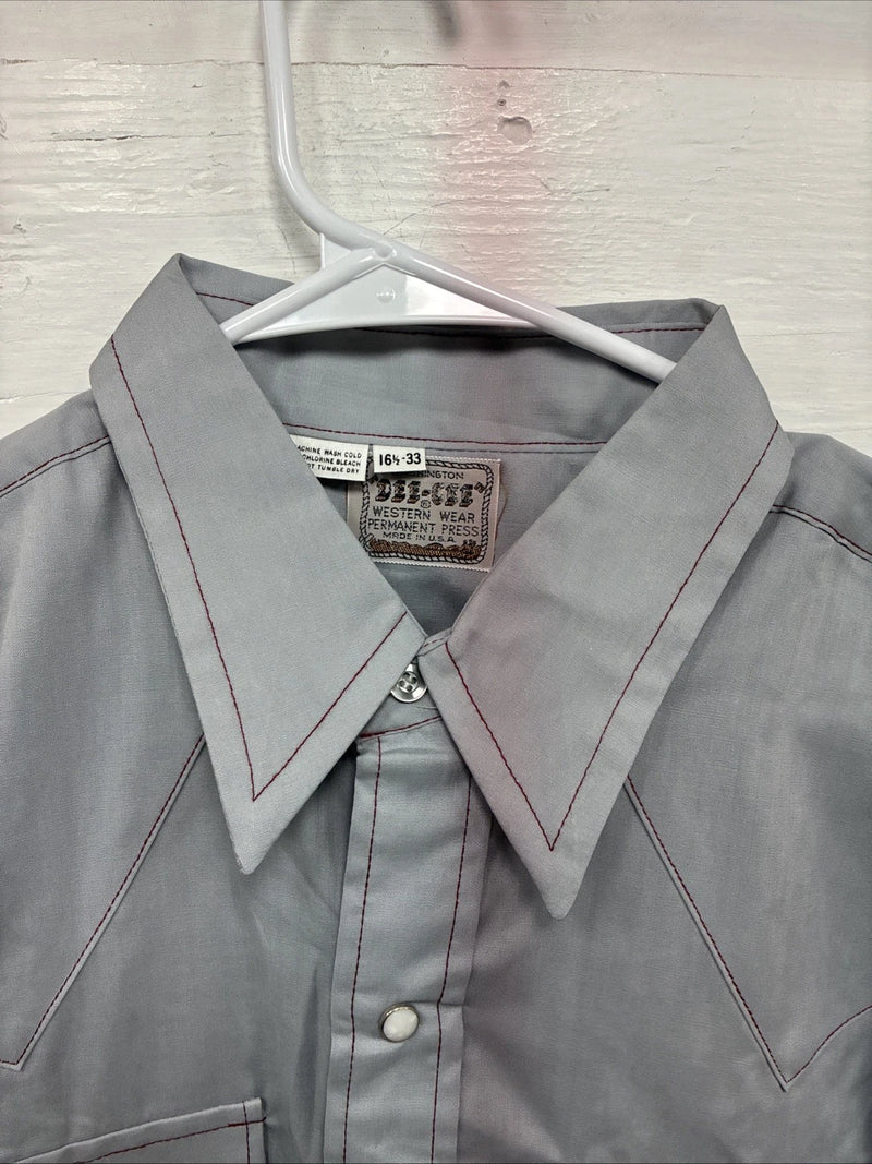 New Men’s Dee-Cee Grey Red Long Sleeve Pearl Snap 16.5 X 33 Large X-65