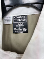 New Men’s Cowboy Threads Tan Blue Long Sleeve Button Up Large AA-21