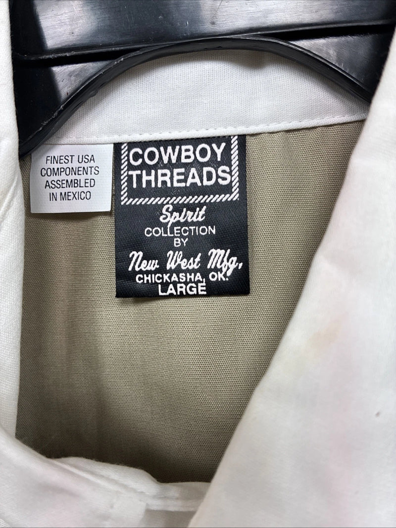 New Men’s Cowboy Threads Tan Blue Long Sleeve Button Up Large AA-21