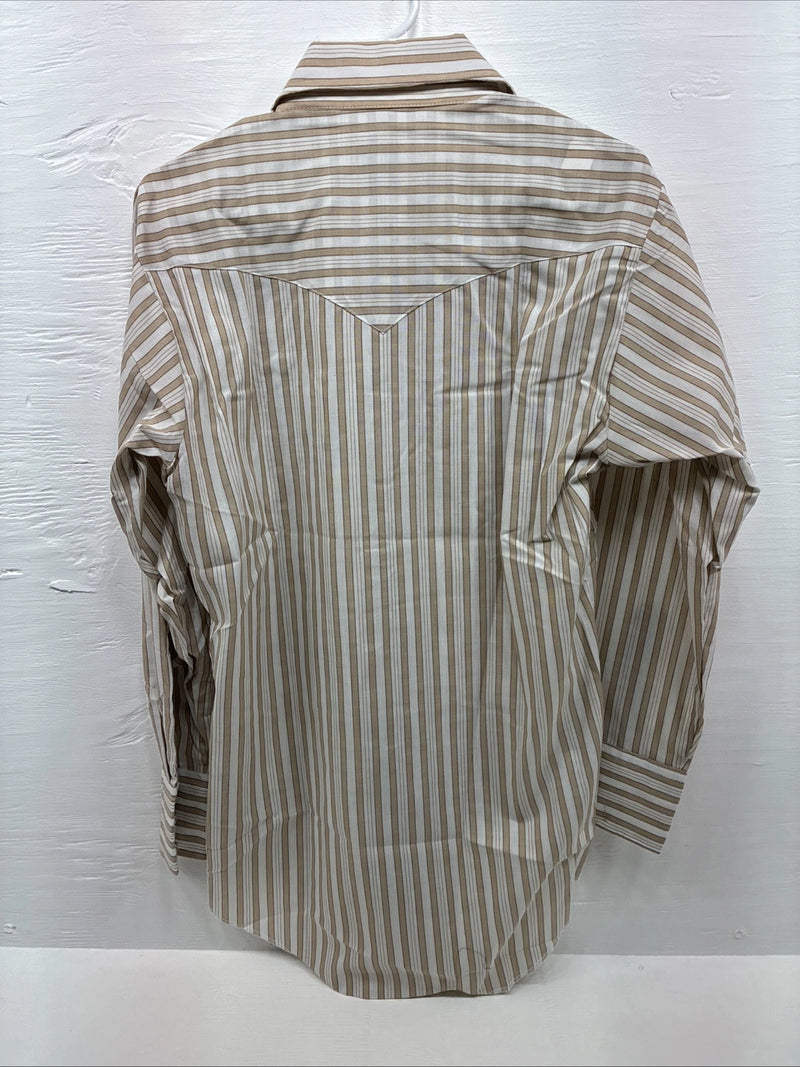 New Men’s Tem Tex Tan White Stripe Long Sleeve Pearl Snap Medium E-74