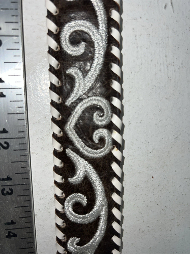 New Geniune Leather Nocona Brown White Belt Large #N3488802 W-9