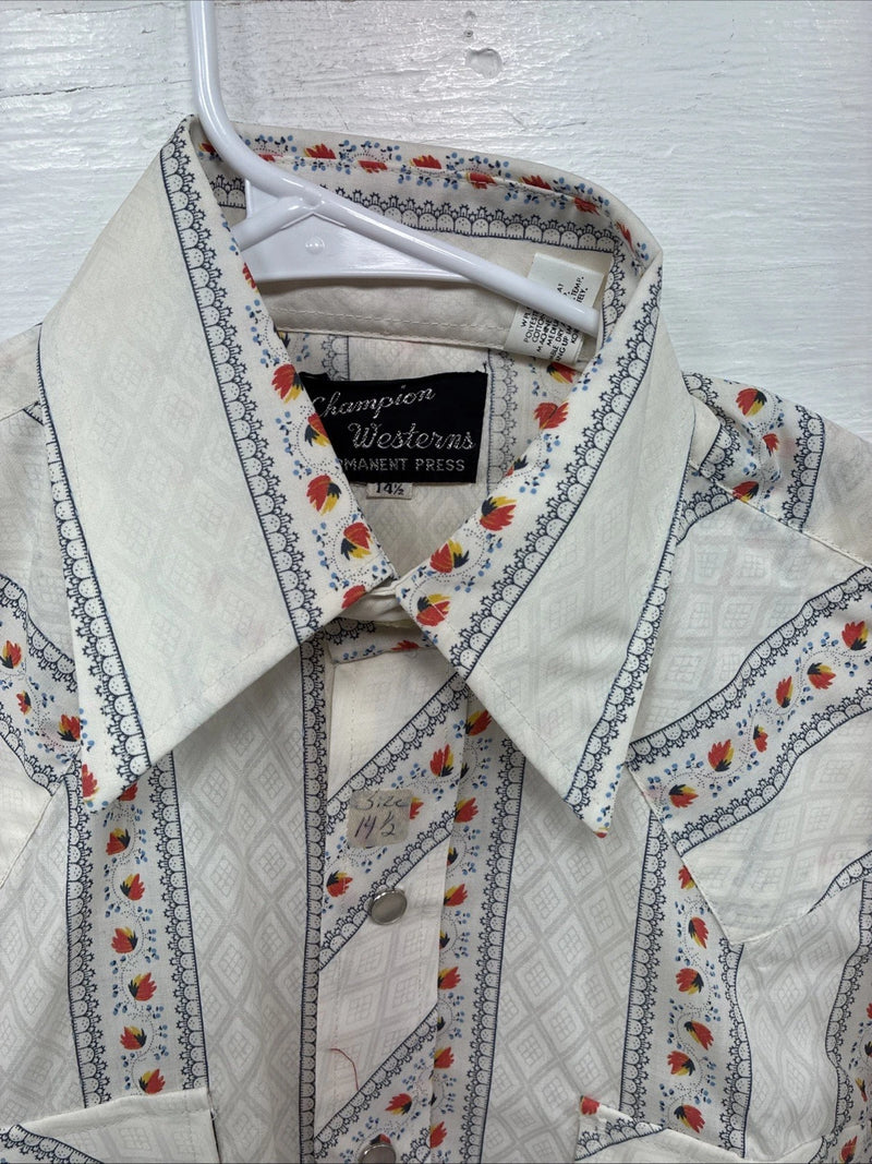 New Men’s Champion Western White Stripe Long Sleeve Pearl Snap 14.5 Small AA-95