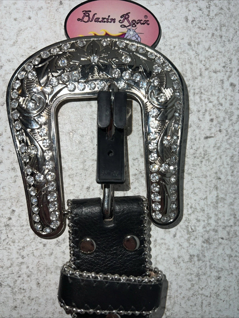 New Black Genuine Leather Blazin Roxx Cross Bling M Belt #N3510401 Z-1