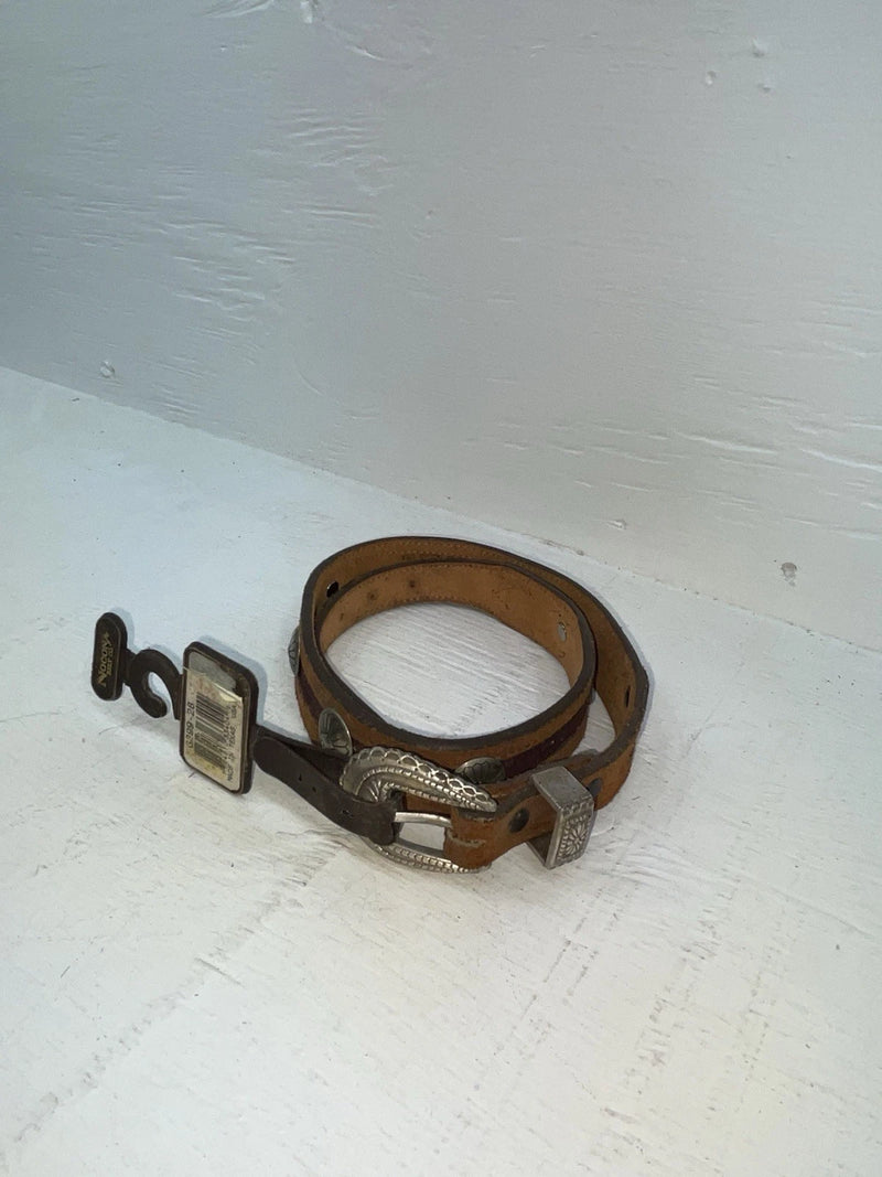 New Brown Genuine Leather Nocona Silver Pendent 28” Belt #399 JJ-143