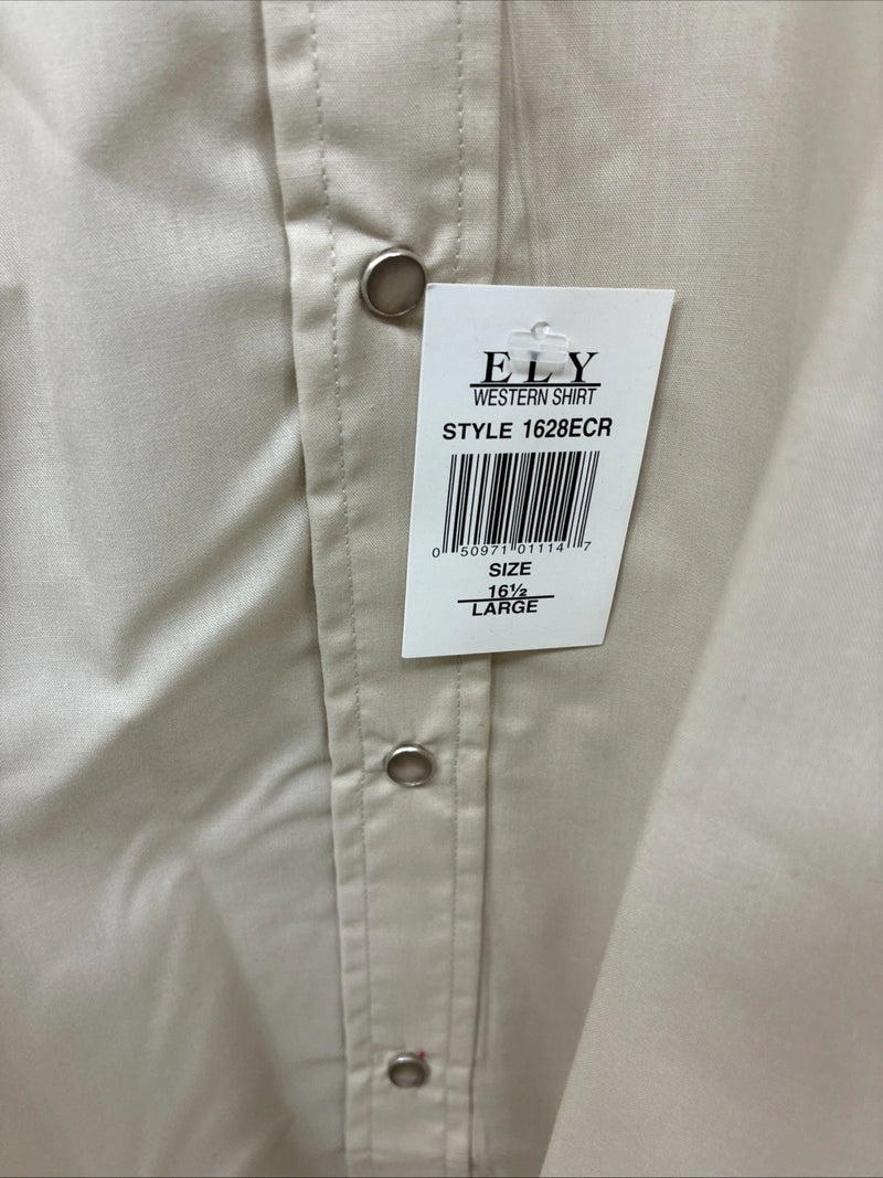 New Men’s ELY Cattleman Tan Short Sleeve Pearl Snap 16.5 Large CC-7