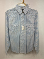 New Women’s White Horse Blue White Stripe Long Sleeve Pearl Snap Medium YY-119