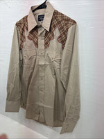 New Men’s Champion Western Brown Design Long Sleeve Pearl Snap 15.5 Medium X-12