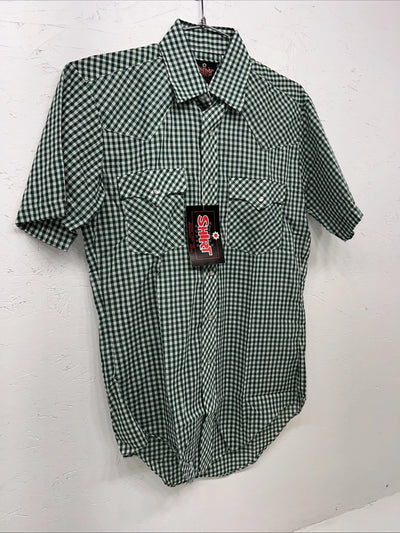 New men’s Western Shirt Works Green Pearl Snap Short Sleeve 14.5 Small A-181