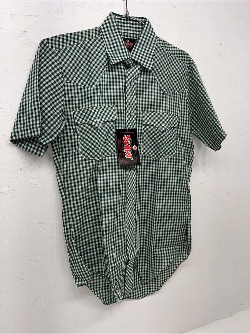New men’s Western Shirt Works Green Pearl Snap Short Sleeve 14.5 Small A-181