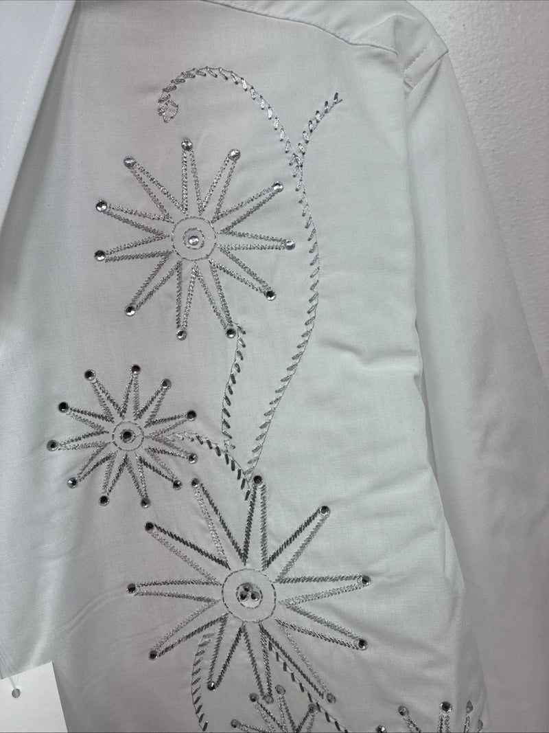 New Women’s White Horse White Gem Long Sleeve Pearl Snap XL II-29