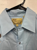 New Men’s ELY Wildlife Blue Horse Design Long Sleeve Pearl Snap Small AA-8