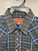 New Men’s ELY Plains Green Blue Plaid Long Sleeve Pearl Snap 16.5 Large  AA-12